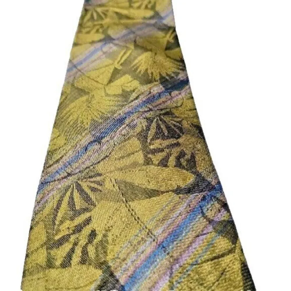 LAZO Silk Tie Olive Green Patterned Men'‎ Suit Necktie Hand Made in Italy VTG